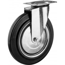 Колесо поворотное d=250 мм, г/п 210 кг, резина/металл, игольчатый подшипник, ЗУБР
