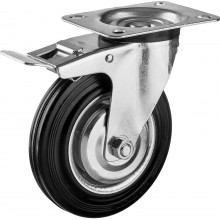 Колесо поворотное c тормозом d=160 мм, г/п 145 кг, резина/металл, игольчатый подшипник, ЗУБР