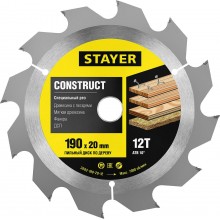 Пильный диск "Construct line" для древесины с гвоздями, 190x20, 12Т, STAYER