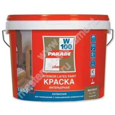Краска интерьерная PARADE W100 база A, латексная для обоев, белый-матовый, 2,5л пластмассовое ведро