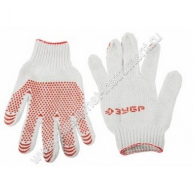 Трикотажные перчатки ЗУБР МАСТЕР 11392-K10, 7 класс вязки, х/б, защита от скольжения, размер S - M, 10 пар в комплекте