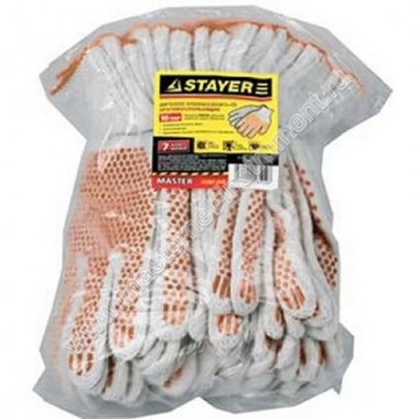 Трикотажные перчатки STAYER МASTER 11397-H10, 7 класс вязки, х/б, защита от скольжения, размер L-XL, 10 пар в комплекте