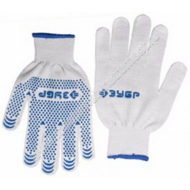 Трикотажные перчатки ЗУБР ЭКСПЕРТ 11451-XL,12 класс вязки, х/б, защита от скольжения, размер L-XL