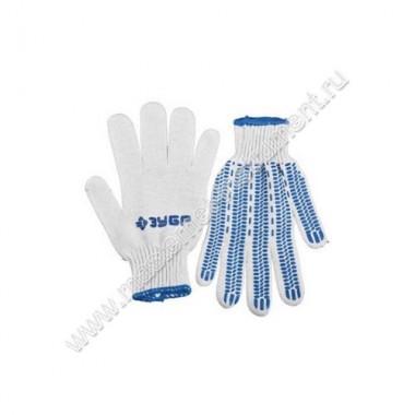 Трикотажные перчатки ЗУБР ЭКСПЕРТ - ПРОТЕКТОР 11452-S, 10 класс вязки, х/б, защита от скольжения, размер S - M