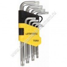 Набор имбусовых ключей STAYER MASTER 2740-H9 короткие, Cr-Mo, пластиковый держатель, HEX 1,5 - 10 мм, 9 штук.