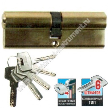 Цилиндровый механизм ЗУБР ЭКСПЕРТ 52105-60-1, тип ключ-ключ, цвет латунь, механизм секретности 6-PIN, размер 60мм