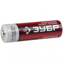 Щелочная батарейка ЗУБР СУПЕР 59213-4С, тип AA, 1,5В, 4шт
